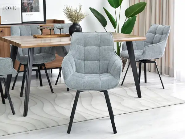 Nowoczesne krzesło tapicerowane szarą tkaniną - inspiracja dla aranżacji